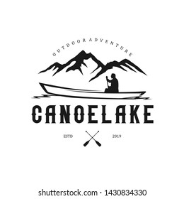 Outdoor logos with mountain elements and canoes