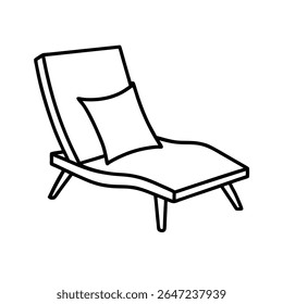 Outdoor lounge chair with pillow detailed outline in line art Vector illustration