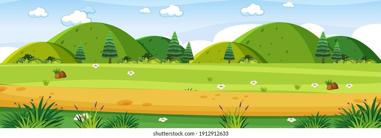 Outdoor meadow landscape scene illustration