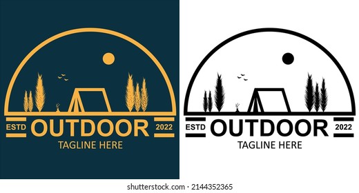 outdoor minimalist line art badge logo icon template vector ilustration design. outdoor company emblem logo concept