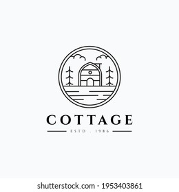 Outdoor minimalist line art cabin vector illustration design. Simple modern vacation cottage logo concept.