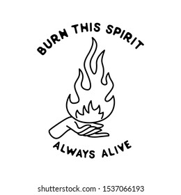 Outdoor monoline badge, element included : hand and fire