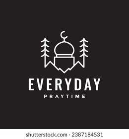 outdoor mosque with tree pray place minimalist style line logo design vector icon illustration