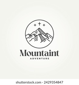 outdoor mountain adventure line art icon logo template vector illustration design. simple modern travel, hiking, camping logo concept