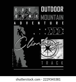 outdoor mountain  climbing area, vector graphic design. artwork for t shirt, apparel, sticker, poster and other uses