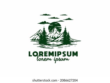 Outdoor mountain lake illustration badge design