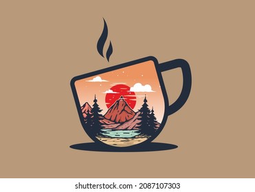 Outdoor Mountain Lake Illustration Badge Design