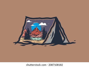 Outdoor Mountain Lake Illustration Badge Design