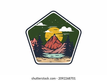 Outdoor mountain lake illustration badge design