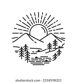 outdoor mountain logo monoline vector design