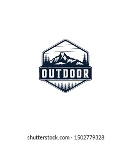 Outdoor mountain nature logo - adventure wildlife pine tree forest design