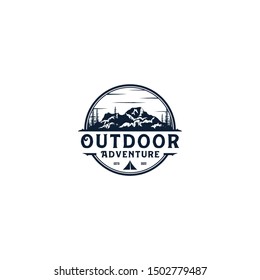 Outdoor mountain nature logo - adventure wildlife pine tree forest design