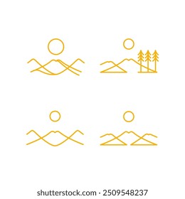 outdoor mountain peak line set icon design vector