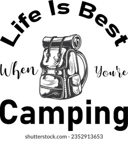 Outdoor at the mountain retro print design for t shirt and others. Camping beside of lake graphic artwork. Explore more print design
