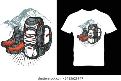 Outdoor at the mountain retro print design for t shirt and others. Camping beside of lake graphic artwork. Explore more print design.