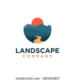 Outdoor mountain and river landscape adventure logo icon vector template on white background