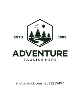 Outdoor mountain and river landscape adventure icon vector template on white background