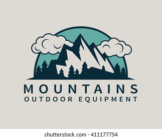 Outdoor mountain scenery, vector icon.