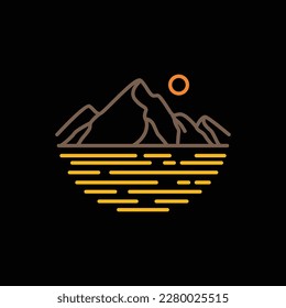 outdoor mountain water lake sea sunset line modern minimal logo design vector