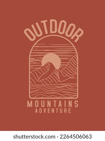 Outdoor Mountains Adventure Vintage  Typography Poster Retro Outdoor Hand drawn line art illustration design for t shirt print vector