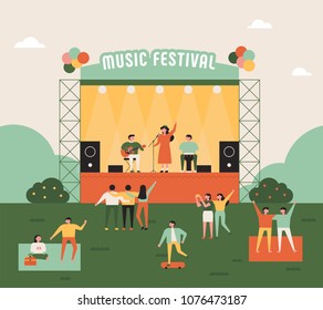 Outdoor Music Festival Concept Poster. Vector Illustration Flat Design