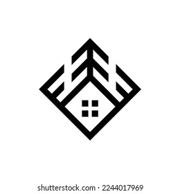 Outdoor nature house line art logo design vector