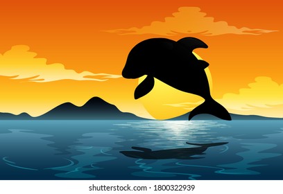 Outdoor nature silhouette sunset scene illustration