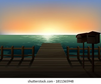 Outdoor nature silhouette sunset scene illustration