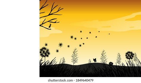 Outdoor nature silhouette sunset scene illustration