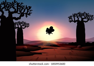 Outdoor nature silhouette sunset scene illustration
