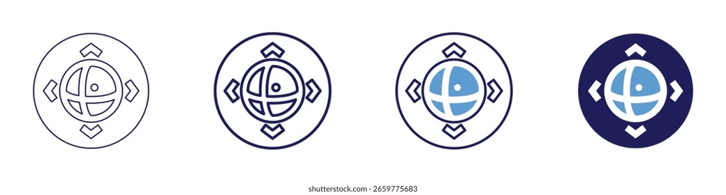Icono de navegación exterior en 4 estilos diferentes. Línea delgada, línea, línea en negrita, duotono. Estilo duotono. Trazo editable.
