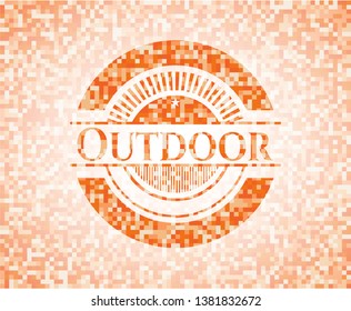 Outdoor orange tile background illustration. Square geometric mosaic seamless pattern with emblem inside.