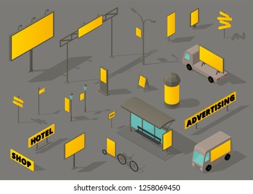 Outdoor Out-of-home Advertising Media Isometric Set. OOH Formats.