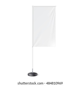 Outdoor Panel Flag With Ground Fillable Water Base, Stander Advertising Banner Shield. Mock Up, Template. Illustration Isolated On White Background. Ready For Your Design. Product Advertising. Vector.