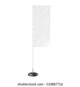 Outdoor Panel Flag With Ground Fillable Water Base, Stander Advertising Banner Shield. Mock Up, Template. Illustration Isolated On White Background. Ready For Your Design. Product Advertising. Vector.