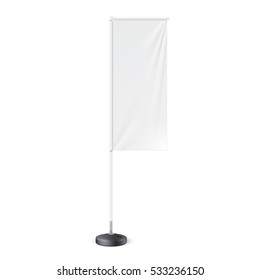 Outdoor Panel Flag With Ground Fillable Water Base, Stander Banner Shield. Mock Up, Template. Illustration Isolated On White Background. Ready For Your Design. Product Advertising. Vector.