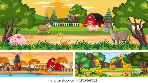 Landschaftsbilder im Freien mit Cartoon-Zeichentrickgrafik