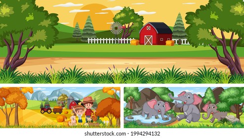 Outdoor Panoramic Landscape Scenes Set Cartoon Stock Vector (Royalty ...