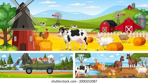 Landschaftsbilder im Freien mit Cartoon-Zeichentrickgrafik