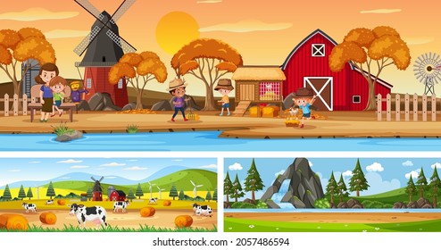 Escenas panorámicas al aire libre con dibujos animados