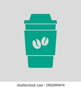 Outdoor Paper Cofee Cup Icon. Green on Gray Background. Vector Illustration.