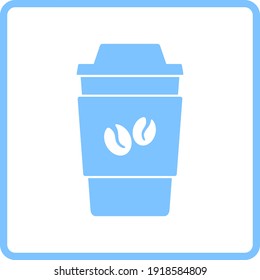 Outdoor Paper Cofee Cup Icon. Blue Frame Design. Vector Illustration.