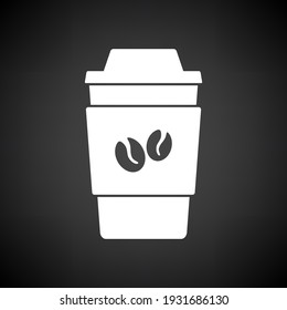 Outdoor Paper Cofee Cup Icon. White on Black Background. Vector Illustration.