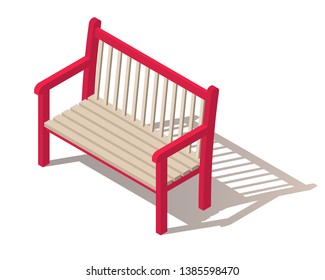 Outdoor park bench. Wooden bench isolated on white background. Isometric vector illustration in flat style with shadow. A place for rest, relaxation and picnic. The element of the Park or grove. 
