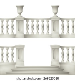 Outdoor and park elements : balustrade , decorative vase ,set of landscape elements,vector drawing