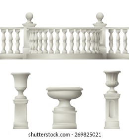 Outdoor and park elements : balustrade , decorative vase ,set of landscape elements,vector drawing