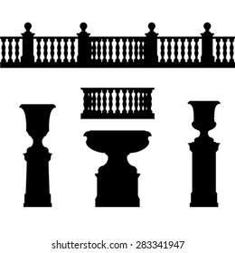 Outdoor and park elements : balustrade , decorative vase ,set of landscape elements,vector drawing