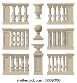 Outdoor and park elements balustrade , decorative vase ,set of landscape elements,vector drawing