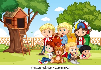 Outdoor park scene with children  illustration