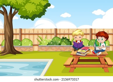 Outdoor park scene with children  illustration
